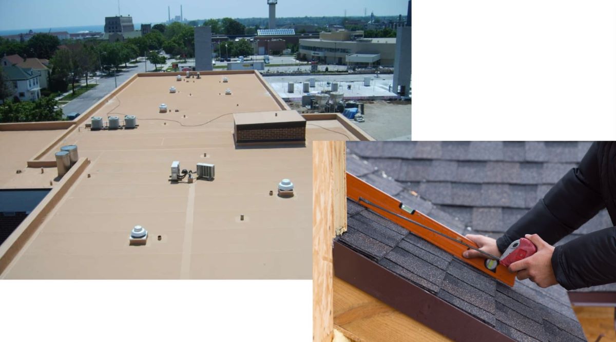 Flat Roof Slope Being Measured | getflatroofing.com